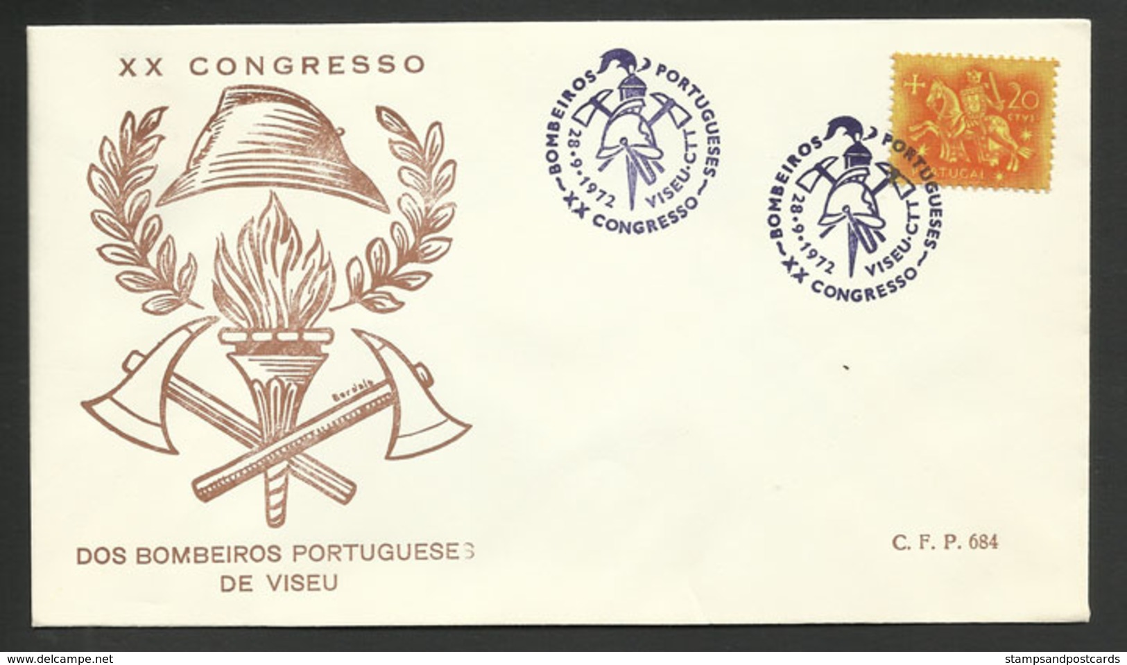 Portugal Cachet Commémoratif Sapeurs-pompiers Congrès Viseu 1972 Event Postmark Firefighters Congress - Firemen