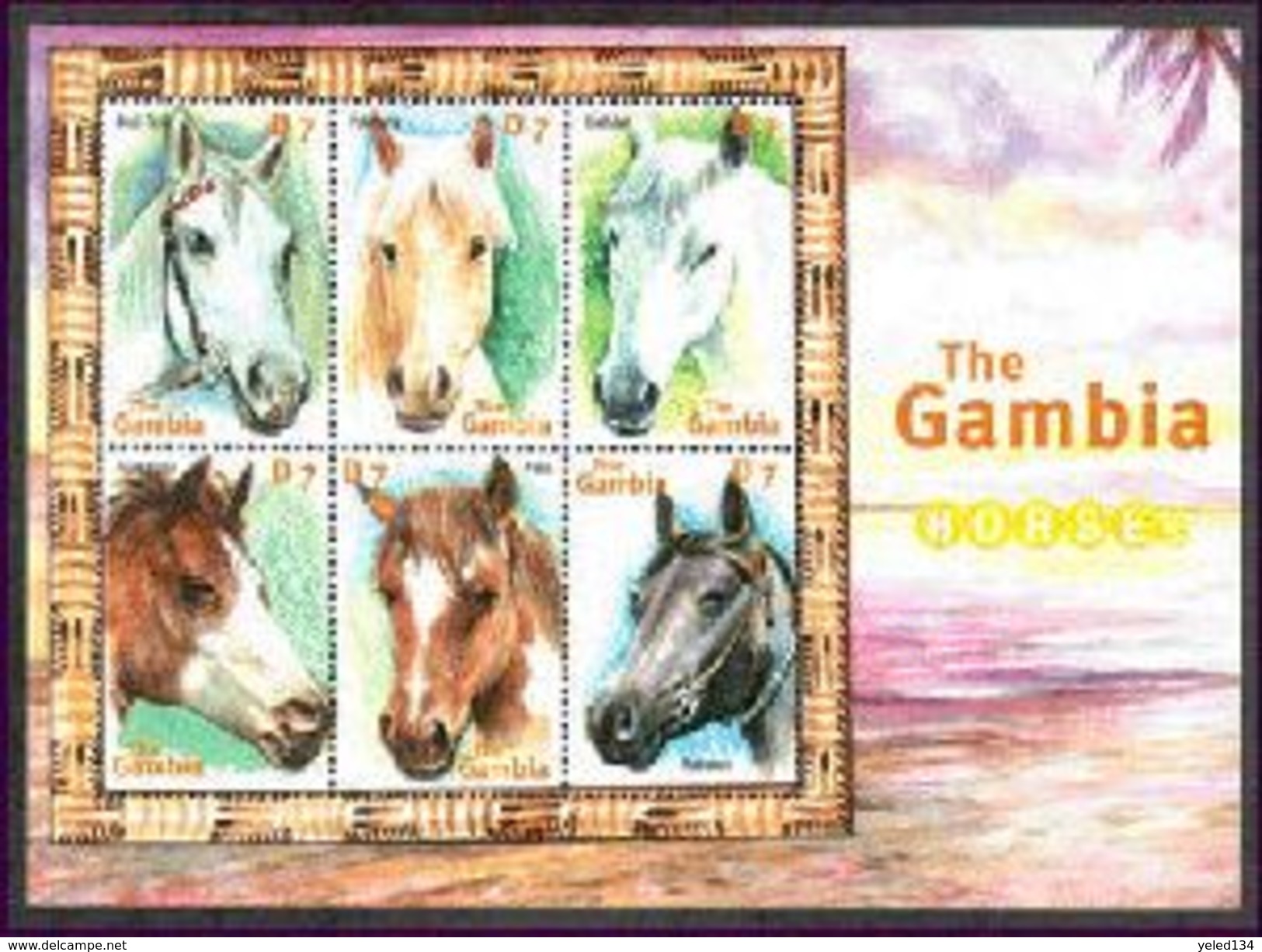 MINT NEVER HINGED MINI SHEET OF HORSES  #  M-053-2  ( GAMBIA   2443 - Pferde