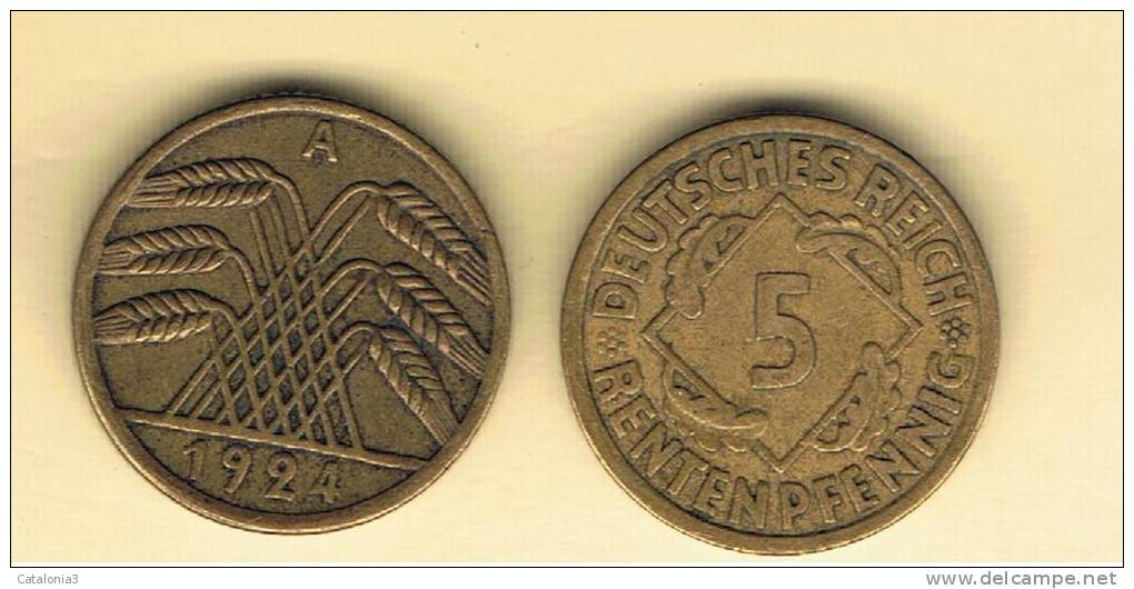 ALEMANIA - GERMANY - WEIMAR  5 Rentenpfennig 1924A - Autres & Non Classés