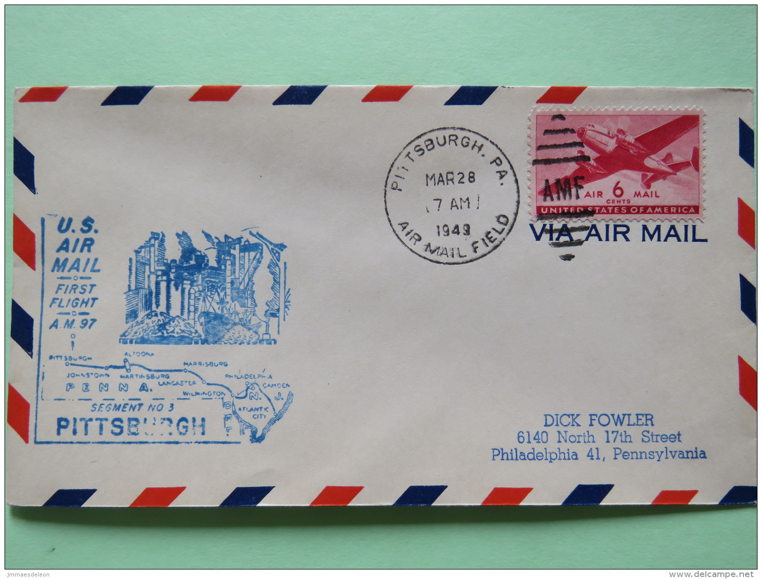 USA 1949 First Flight Cover Pittsburgh (Philadelphia Back Cancel) To Philadelphia - Plane - Ship Harbor - Covers & Documents