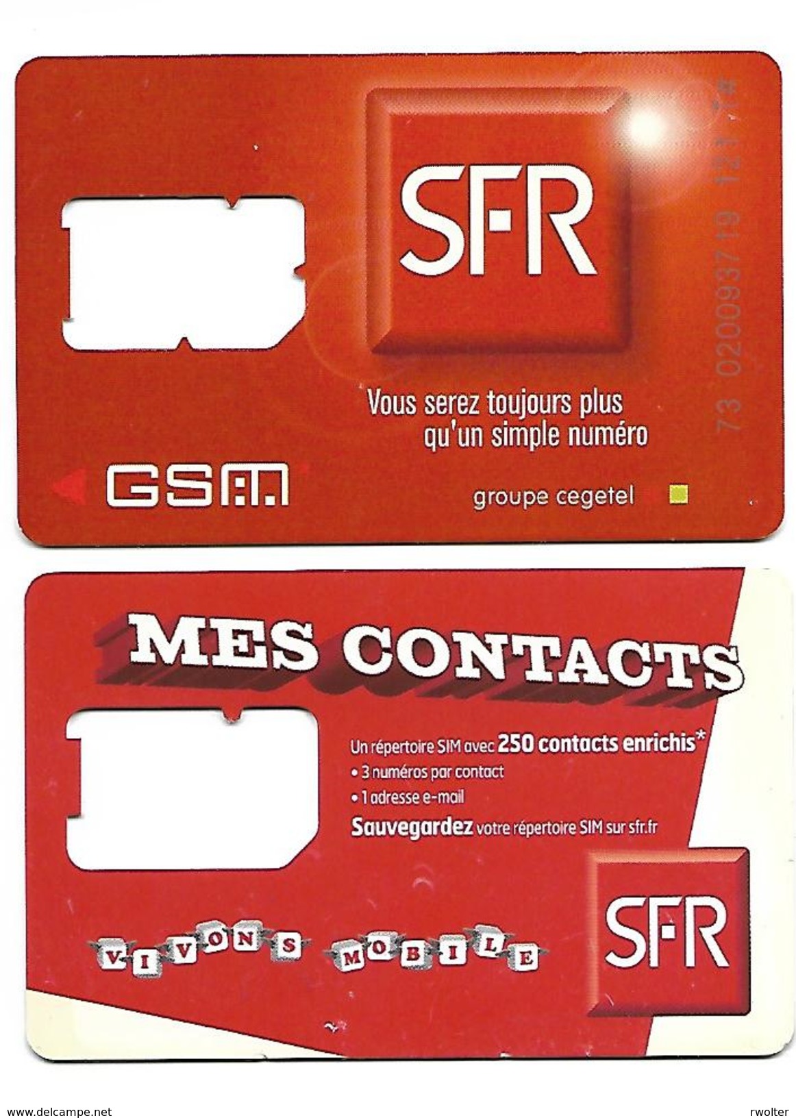 @+ Lot De 2 Cartes GSM - SIM - SFR France (sans Puce) - Nachladekarten (Handy/SIM)