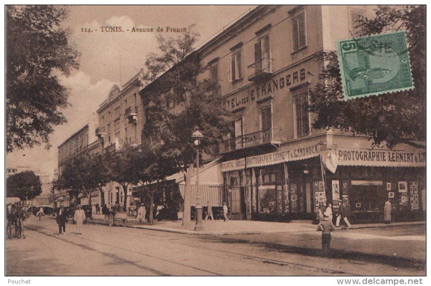 TUNIS  (TUNISIE)  AVENUE DE FRANCE - (ANIMEE - COMMERCE PHOTOGRAPHIE LEHNERT &amp; GANDROCK - HOTEL DE FRANCE) - Tunisia