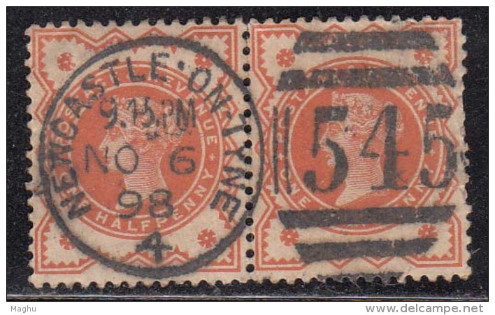 ½d Half Penny, Great Britain Used 1887 Jubille Series Circular Number Postmark No. 545 Newcastle On Half Penny, Postmark - Gebraucht