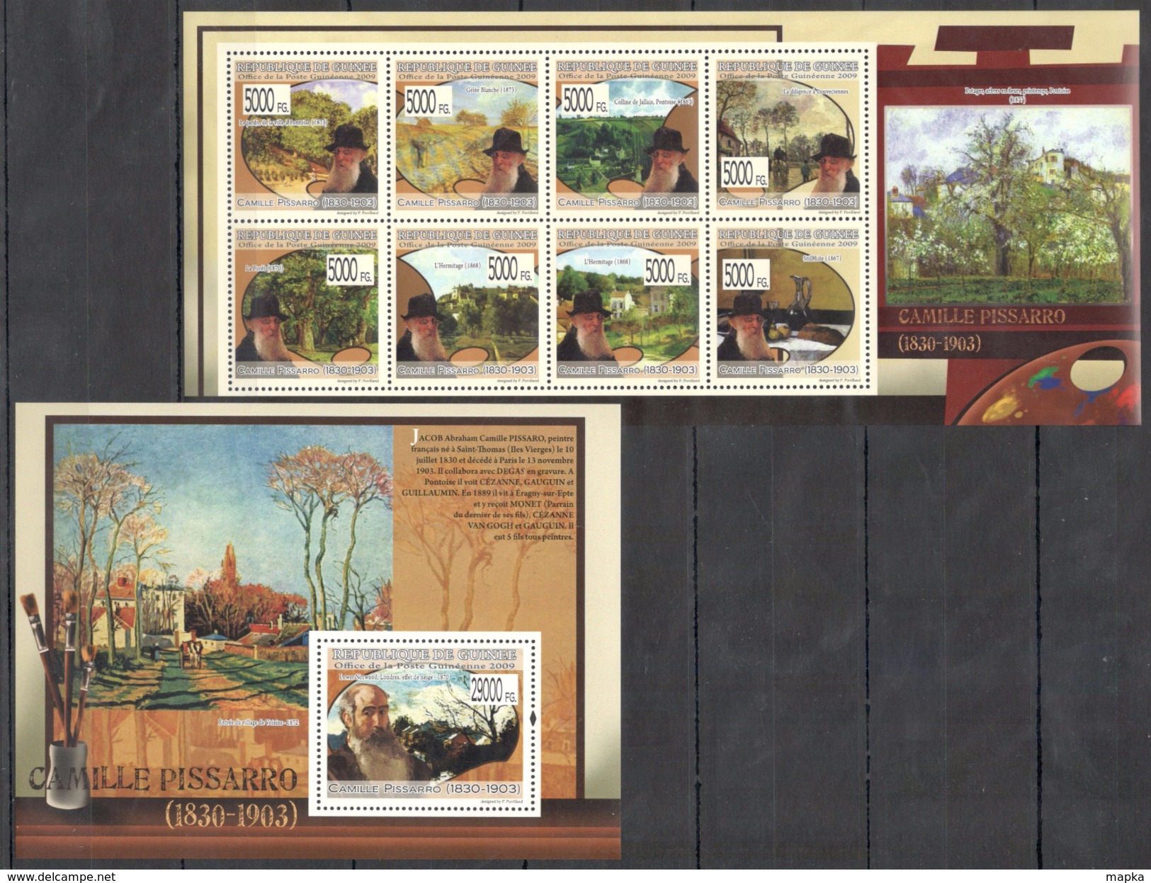 A261 2009 O171 REPUBLIQUE DE GUINEE ART PISSARRO 1KB+1BL MNH - Sonstige & Ohne Zuordnung