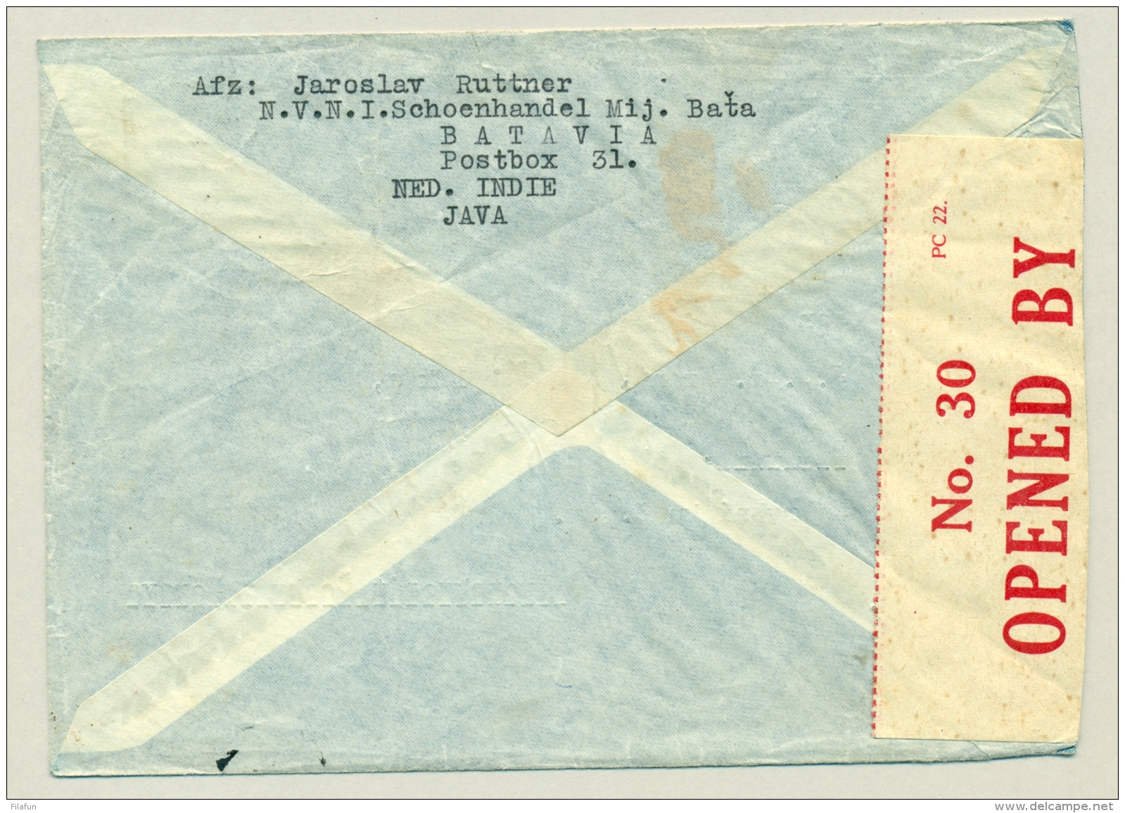 Nederlands Indië - 1939 - 20 + 25 Cent Kreisler Op Censored Airmailcover Naar Brno / Cechy A Morava - Niederländisch-Indien