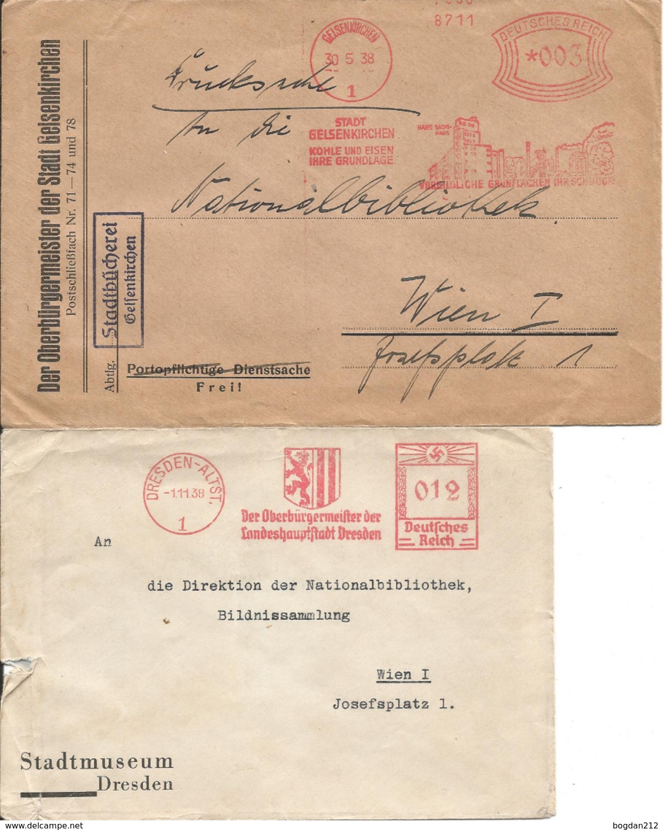 1938 - 12 UMSCHLAGE OHNE INHALT,  10 SCAN - Covers & Documents