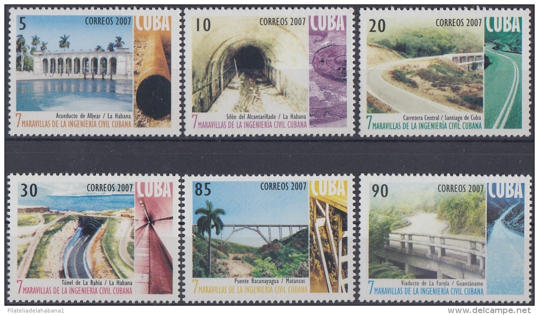 2007.50 CUBA MNH 2007. MARAVILLAS DE LA INGENIERIA CUBANA. CARRETERA CENTRAL TUNEL DE LA BAHIA PUENTE BRIDGES ACUEDUCTO - Unused Stamps