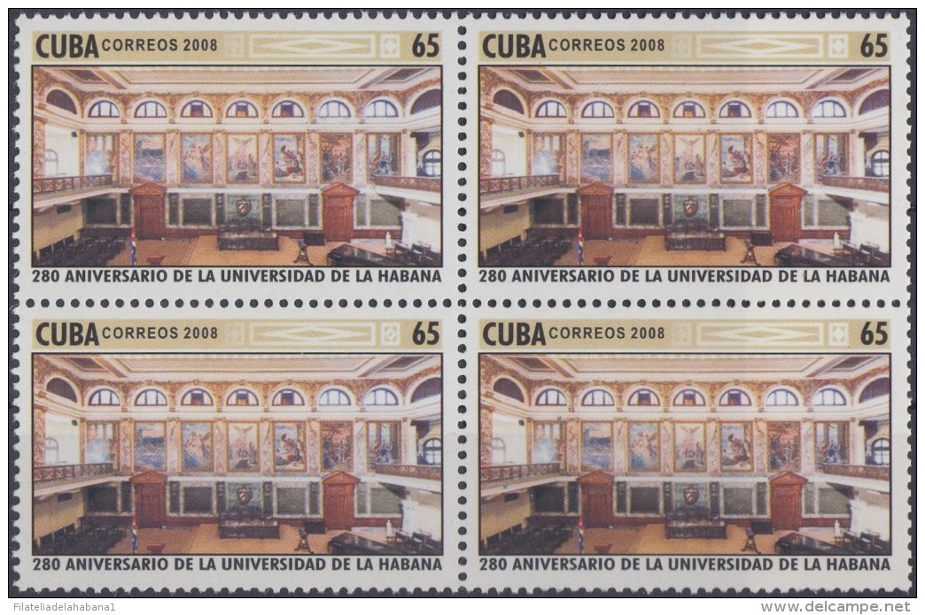 2008.26 CUBA MNH 2008. 280 ANIV UNIVERSIDAD DE LA HABANA. HAVANA UNIVERSITY AULA MAGNA. BLOCK 4. - Unused Stamps