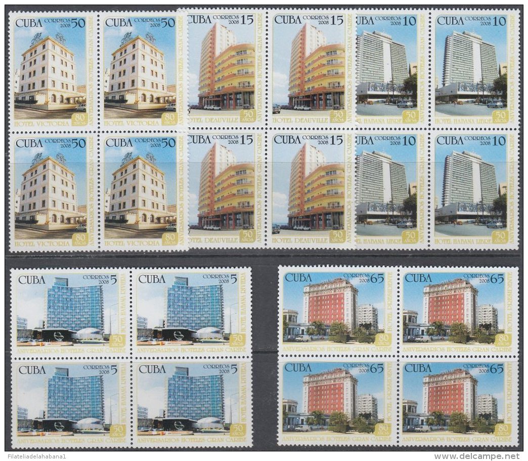 2008.46 CUBA MNH 2008. HOTELES GRAN CARIBE. VICTORIA PRESIDENTE DEAUVILLE HABANA LIBRE RIVIERA. BLOCK 4. - Unused Stamps