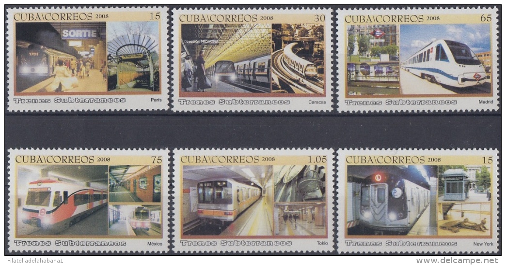 2008.47 CUBA MNH 2008. TRENES SUBTERRANEOS. SUBWAY RAILROAD RAILWAYS MEXICO PARIS NEW YORK MADRID CARACAS. - Unused Stamps