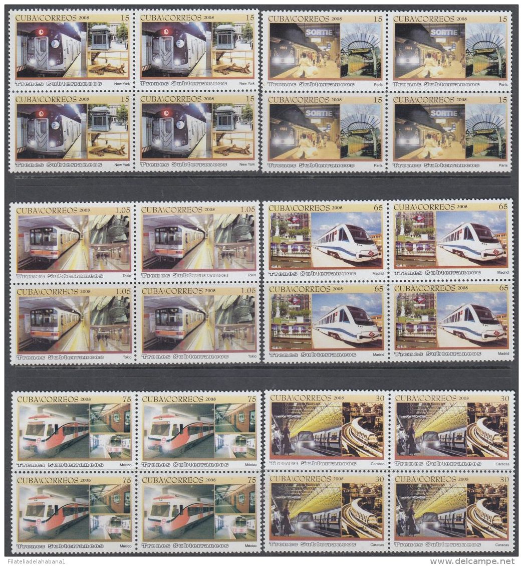 2008.48 CUBA MNH 2008. TRENES SUBTERRANEOS. SUBWAY RAILROAD RAILWAYS MEXICO PARIS NEW YORK MADRID CARACAS. BLOCK 4 - Unused Stamps