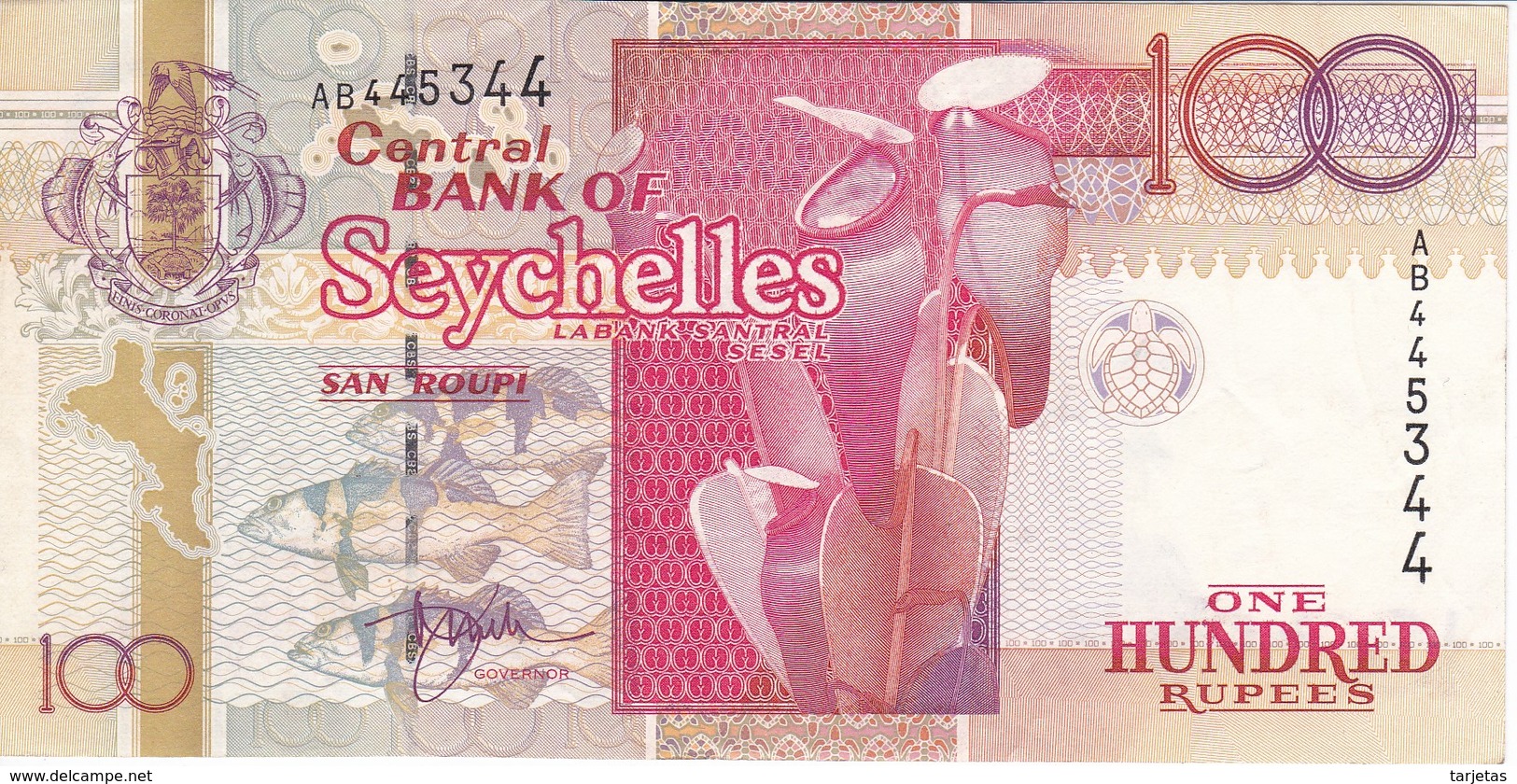 BILLETE DE SEYCHELLES DE 100 RUPEES DEL AÑO 2001  (BANKNOTE) TORTUGA-TURTLE - Seychelles