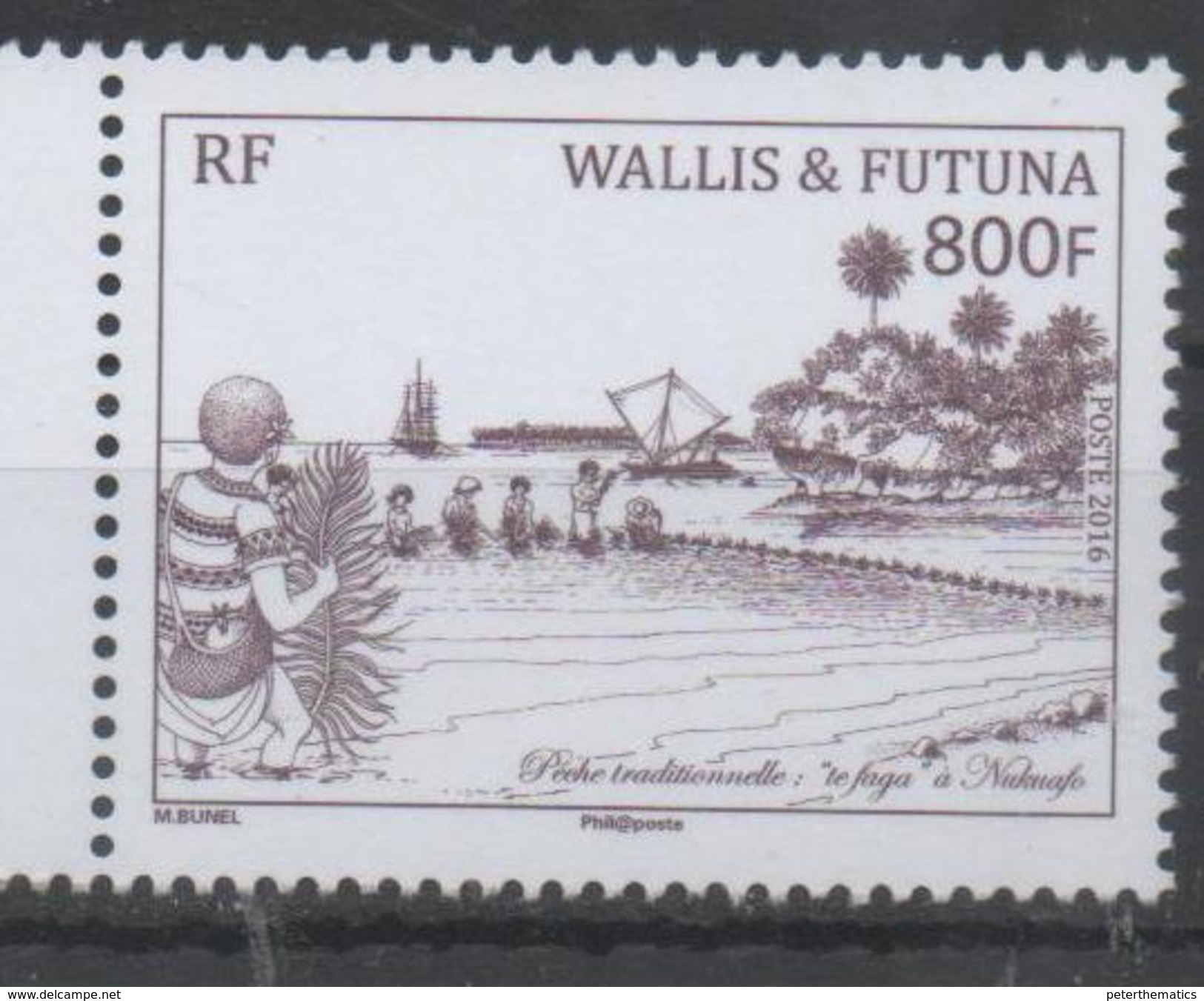 WALLIS ET FUTUNA, 2016, MNH, TRADITIONAL FISHING METHODS, BOATS, NETS, 1v - Fishes