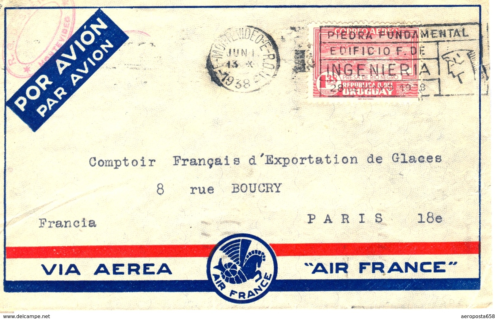 Air France Lettre Uruguay 1938 - Sonstige & Ohne Zuordnung