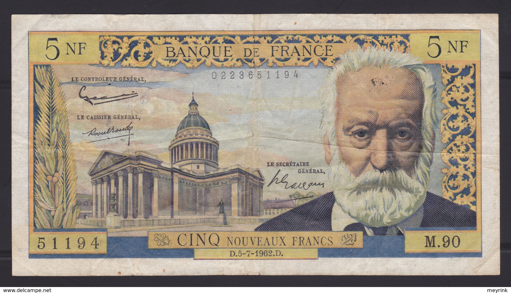 Billet 5 NF - 1962 - "Victor Hugo" - 5 NF 1959-1965 ''Victor Hugo''