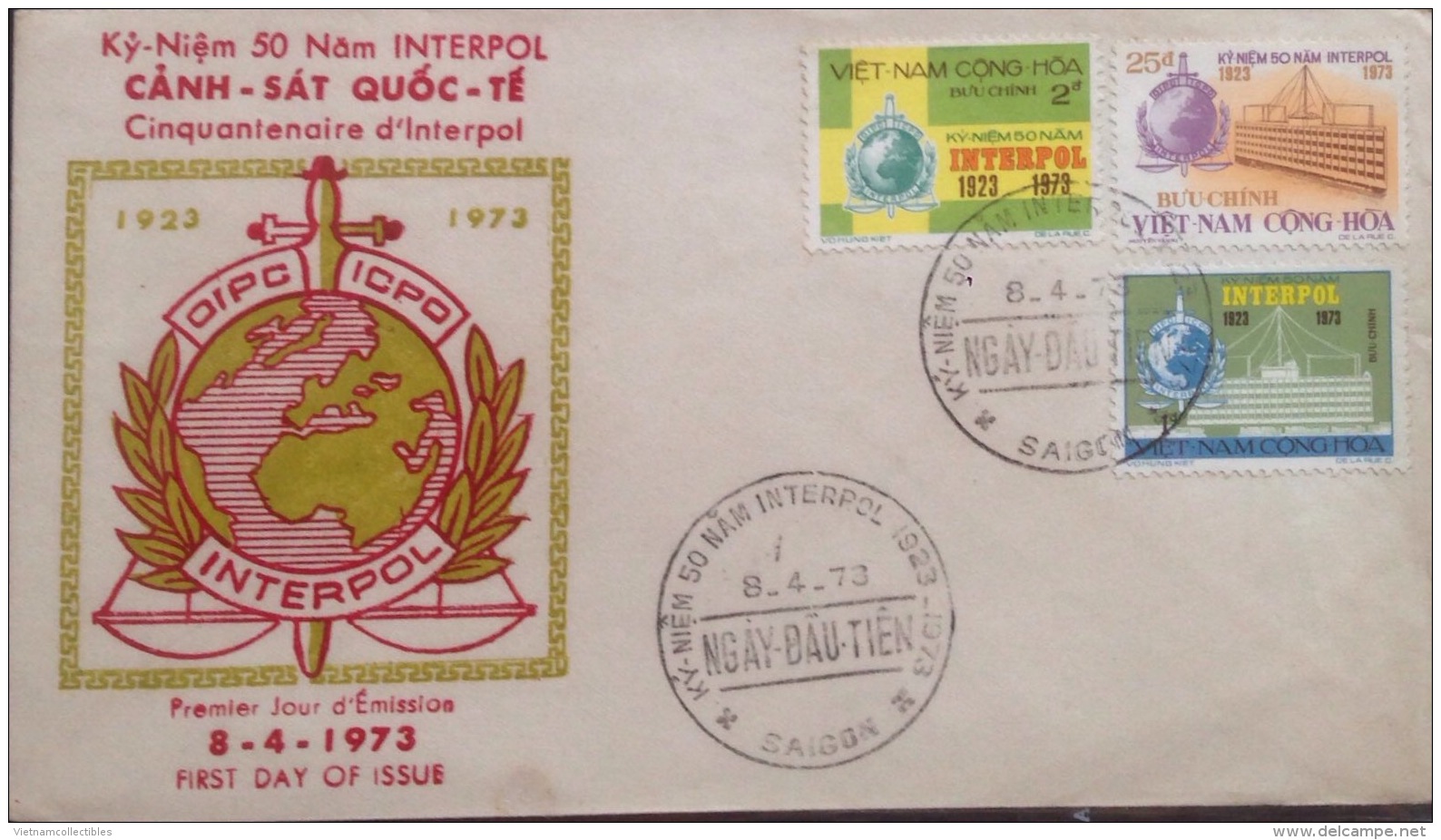 FDC South Vietnam Viet Nam Cover 1973 : 50 Years Anniversary Of Interpol / Collection Break - Vietnam