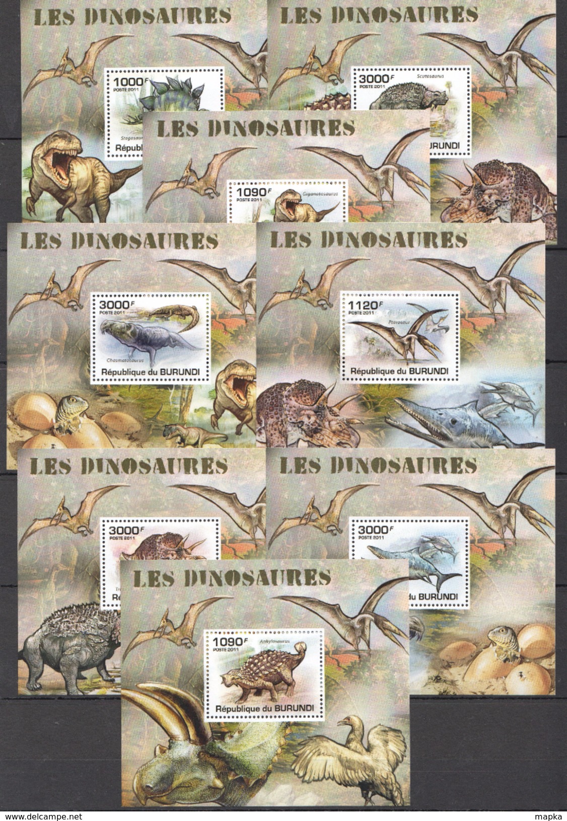 C39 2011 BURUNDI REPTILES DINOSAURS LES DINOSAURES 8LUX BL MNH - Sonstige & Ohne Zuordnung