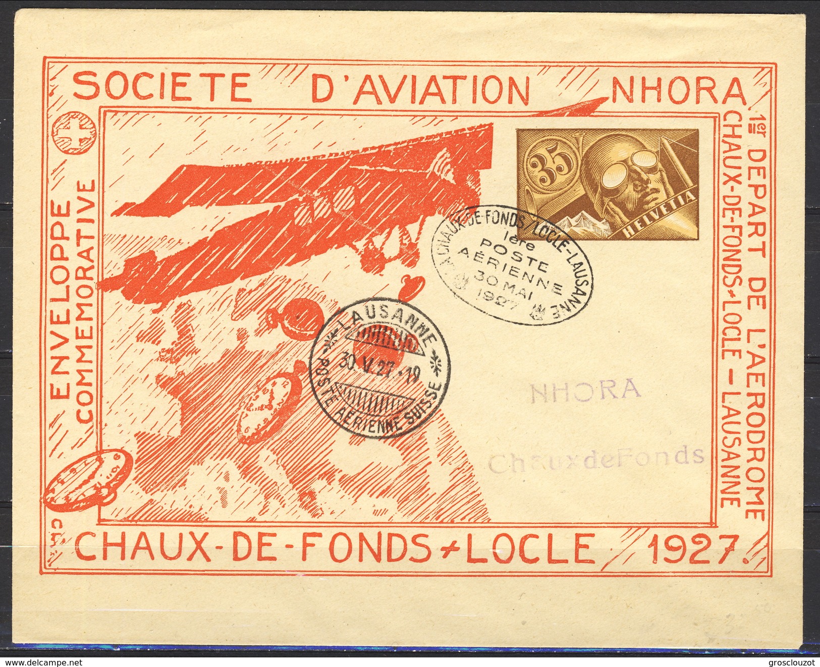 Svizzera Posta Aerea 30.5.927 Rara Lettera Commemorativa 1° Volo Postale Dallo Scalo Di Lausanne-Locle-La Chaux De Fonds - Usati