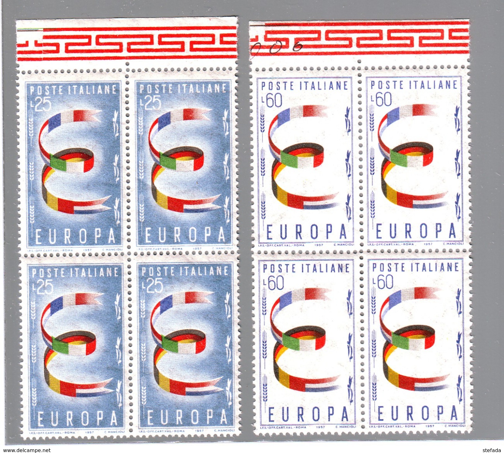 ITALIA  1957  EUROPA SERIE COMPL. IN QUARTINA MNH** - 1957