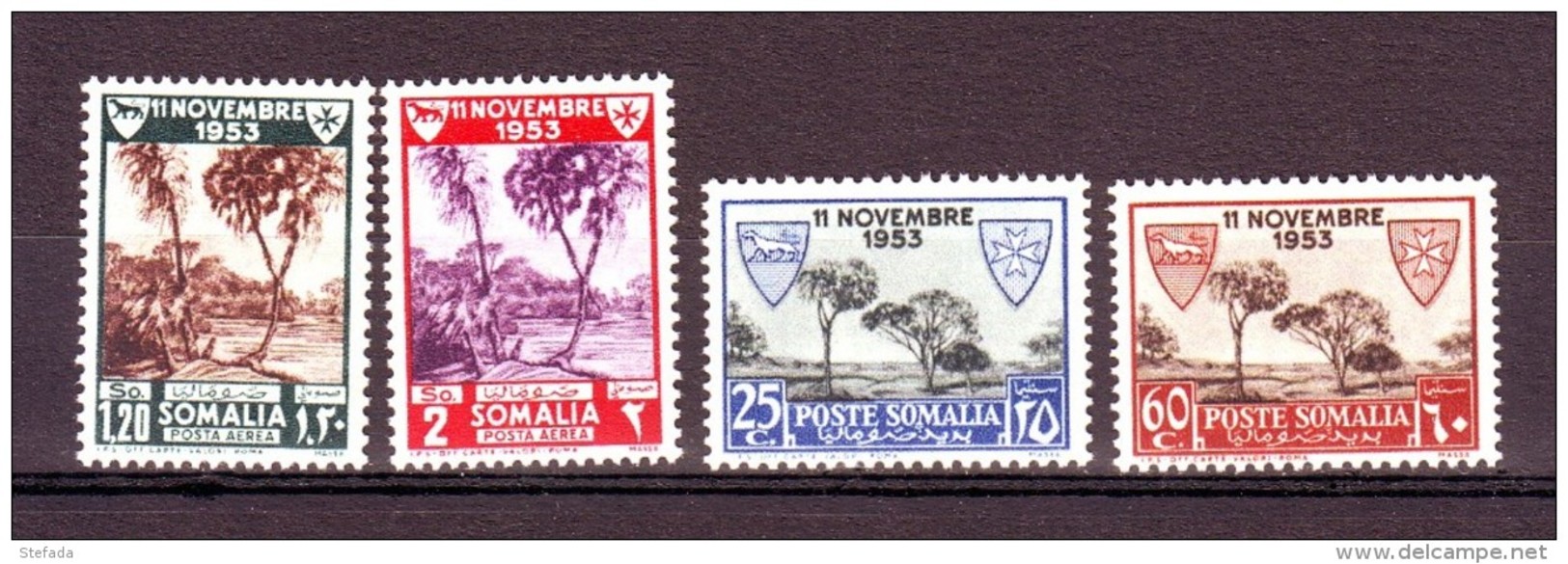 SOMALIA AFIS SOMALILAND 1954  ASSISTENZA LEBBROSI SOMALI   + AEREA Compl. 4 VAL MNH ** - Somalia (AFIS)