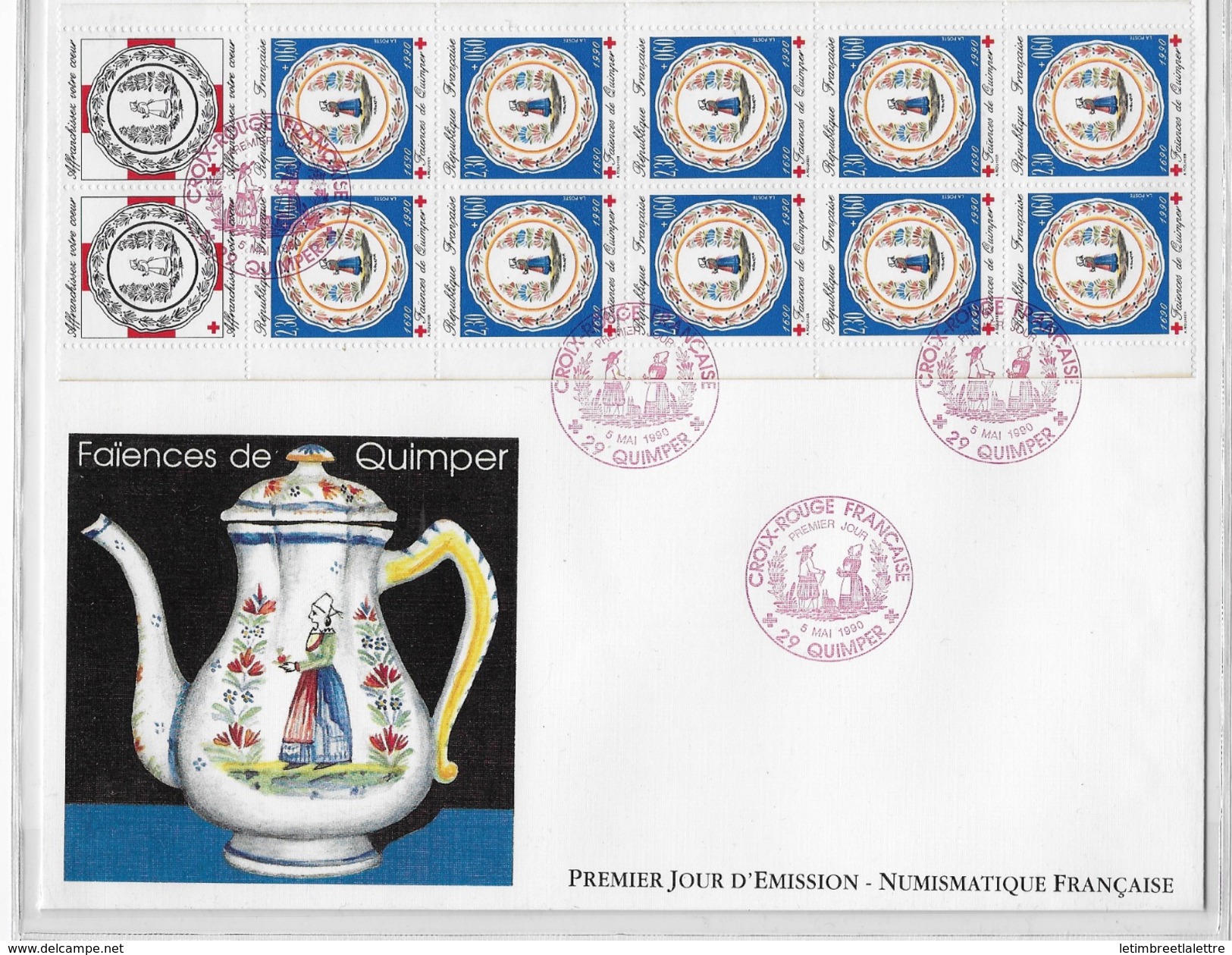 Enveloppe Premier Jour D'émission Numismatique  Faience De Quimper - 1990-1999