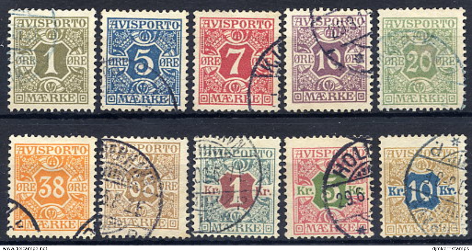 DENMARK 1907 Avisporto (newspaper Accounting Stamps) Set Of 10 Used.  Michel 1-10X - Usati