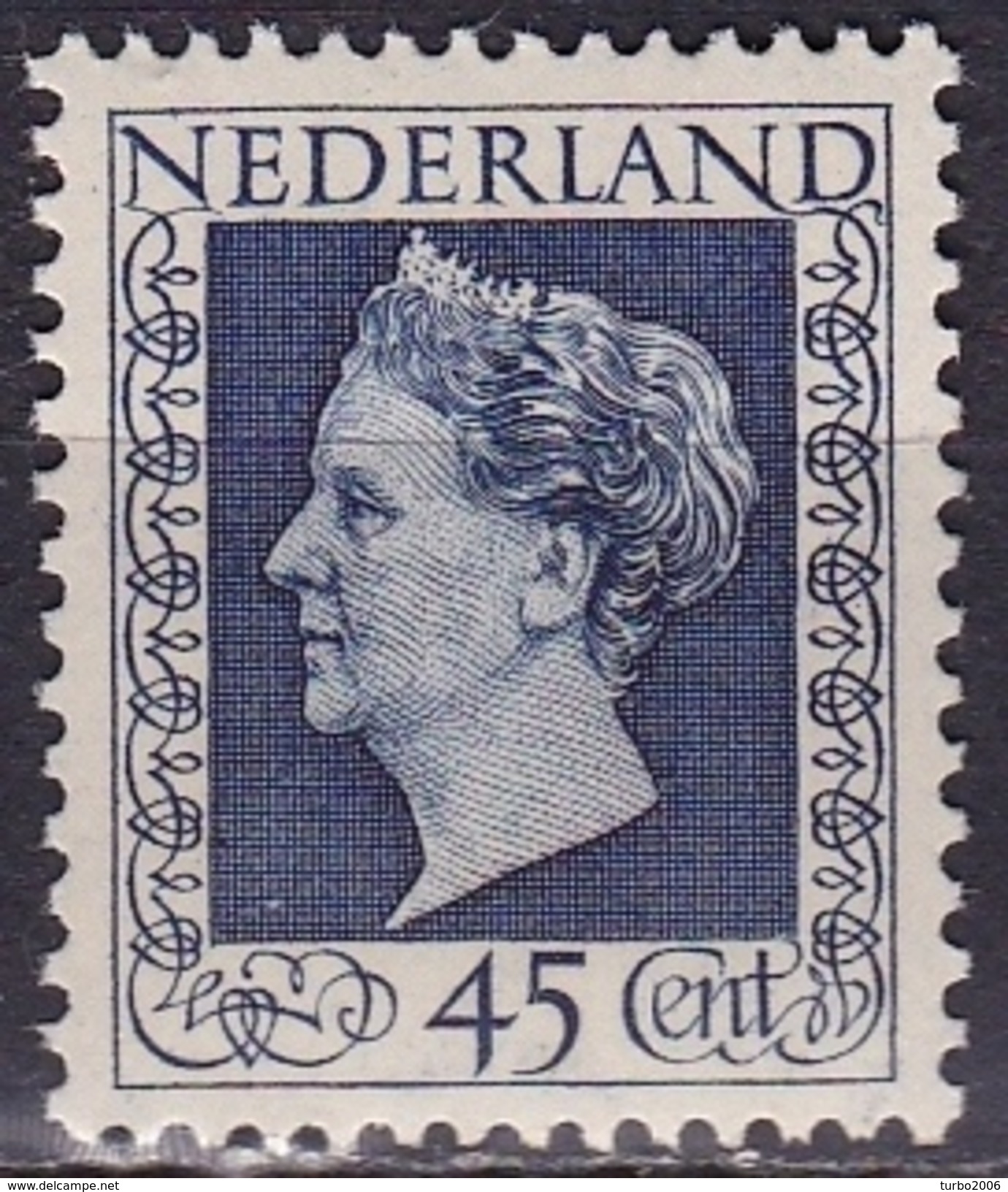 1947-48 Koningin Wilhelmina 45 Cent Blauw Postfris NVPH 487 - Ungebraucht