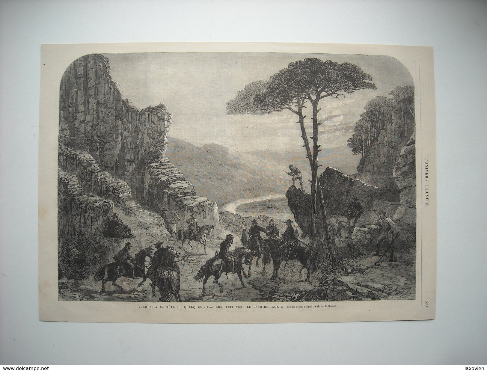 GRAVURE 1865. EXPEDITION DU Mexique. JUAREZ, A LA TETE DE QUELQUES CAVALIERS, FUIT VERS LE PASO-DEL-NORTE. - Prints & Engravings