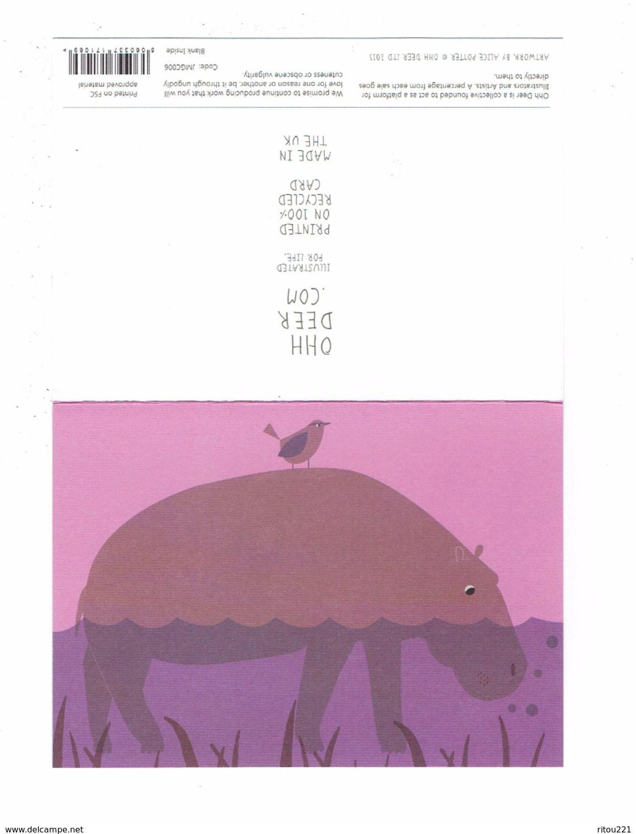 Double Cpsm - Hippopotame Et Oiseau Sur Le Dos - Ohh Deer - - Hippopotames