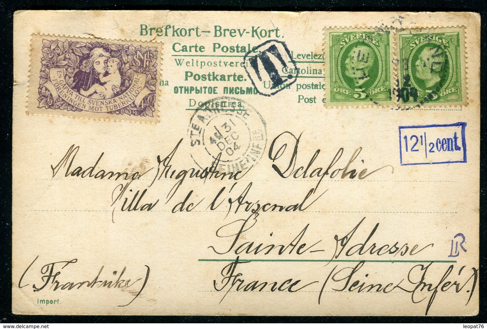 Suéde - Carte Postale De Hernôsand Pour La France En 1904 , Taxée , Vignette  Ref F397 - Cartas & Documentos