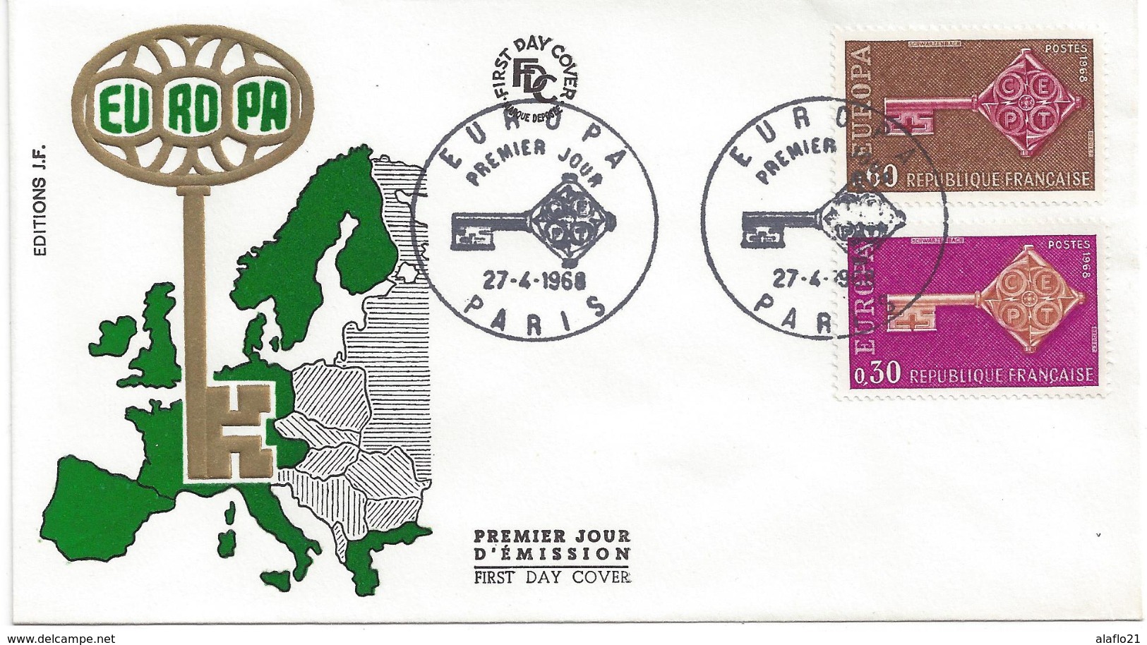 FRANCE - PARIS (2) - ENVELOPPE 1er JOUR - FDC - EUROPA CEPT 1968 - 1968