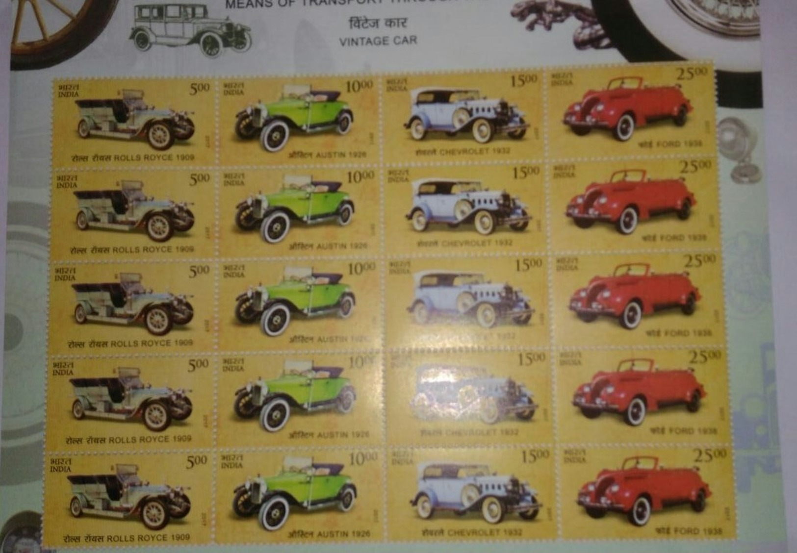 Sheetlet On Transport Of INDIA. VINTAGE CAR - Unused Stamps