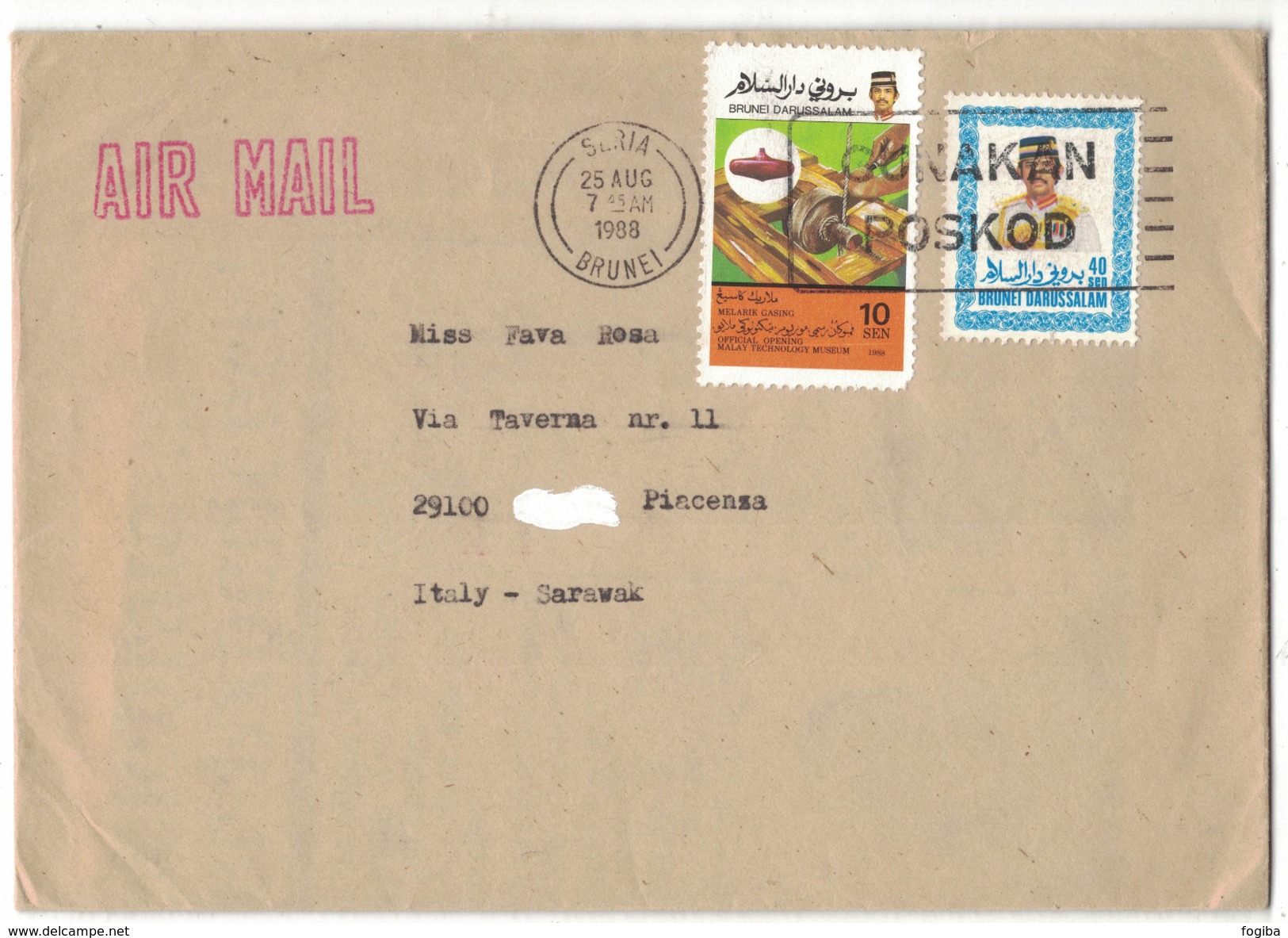 TI70    Brunei - Cover To Italy 1988 - Brunei (1984-...)