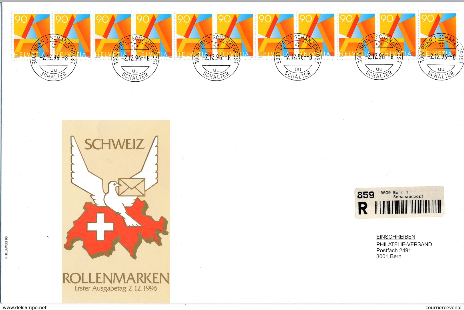 SUISSE - Rollenmarken 11er Streifen - FDC - Timbres Roulettes - BERN 2-12-1996 - FDC