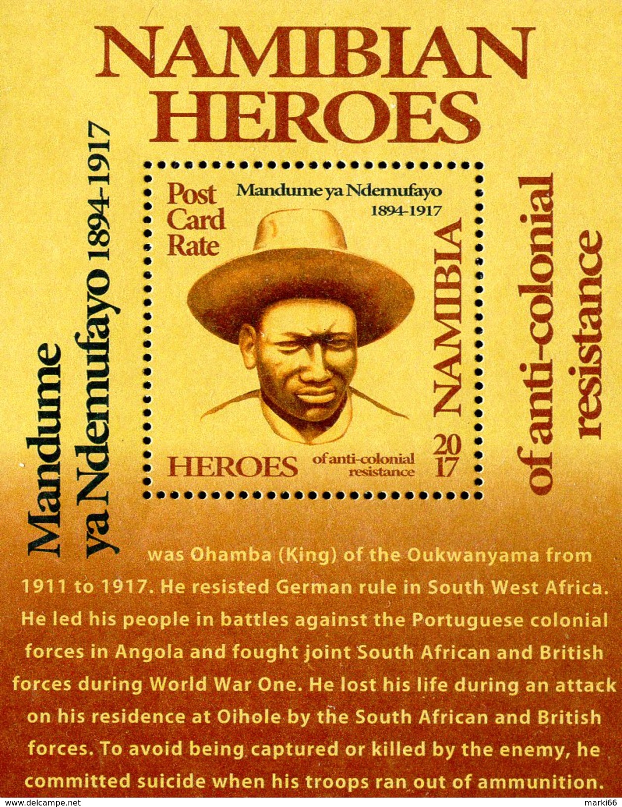 Namibia - 2017 - Namibian Heroes - Mandume YaNdemufayo - Mint Souvenir Sheet - Namibia (1990- ...)