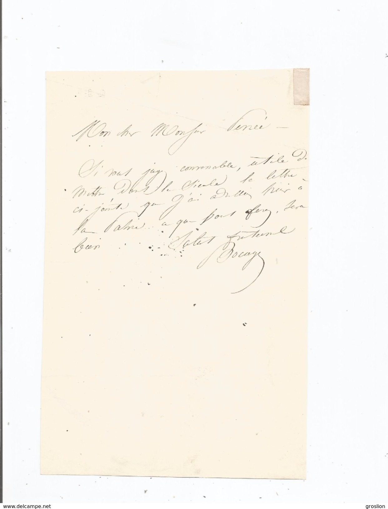 PIERRE MARTINIEN TOUSEZ DIT BOCAGE (1799 ROUEN 1862 PARIS) ACTEUR FRANCAIS . COMEDIE FRANCAISE  LETTRE A SIGNATURE - Autres & Non Classés