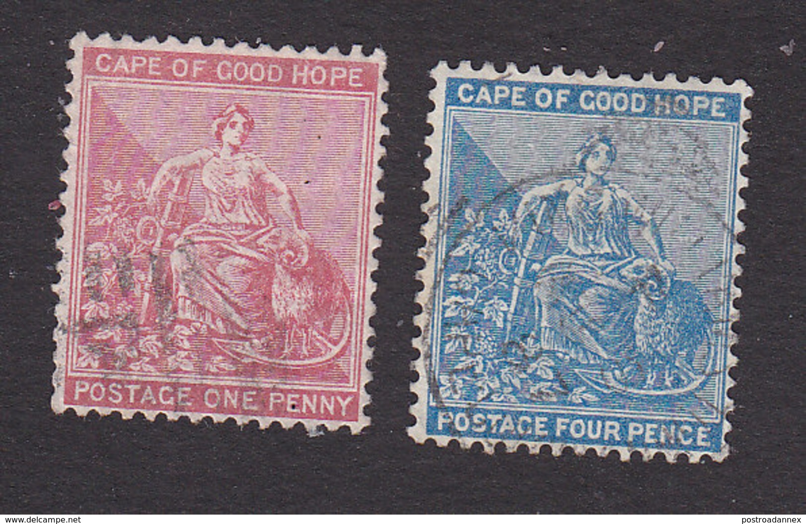 Cape Of Good Hope, Scott #24, 27, Used, Hope And Symbols Of Colony, Issued 1871 - Cape Of Good Hope (1853-1904)