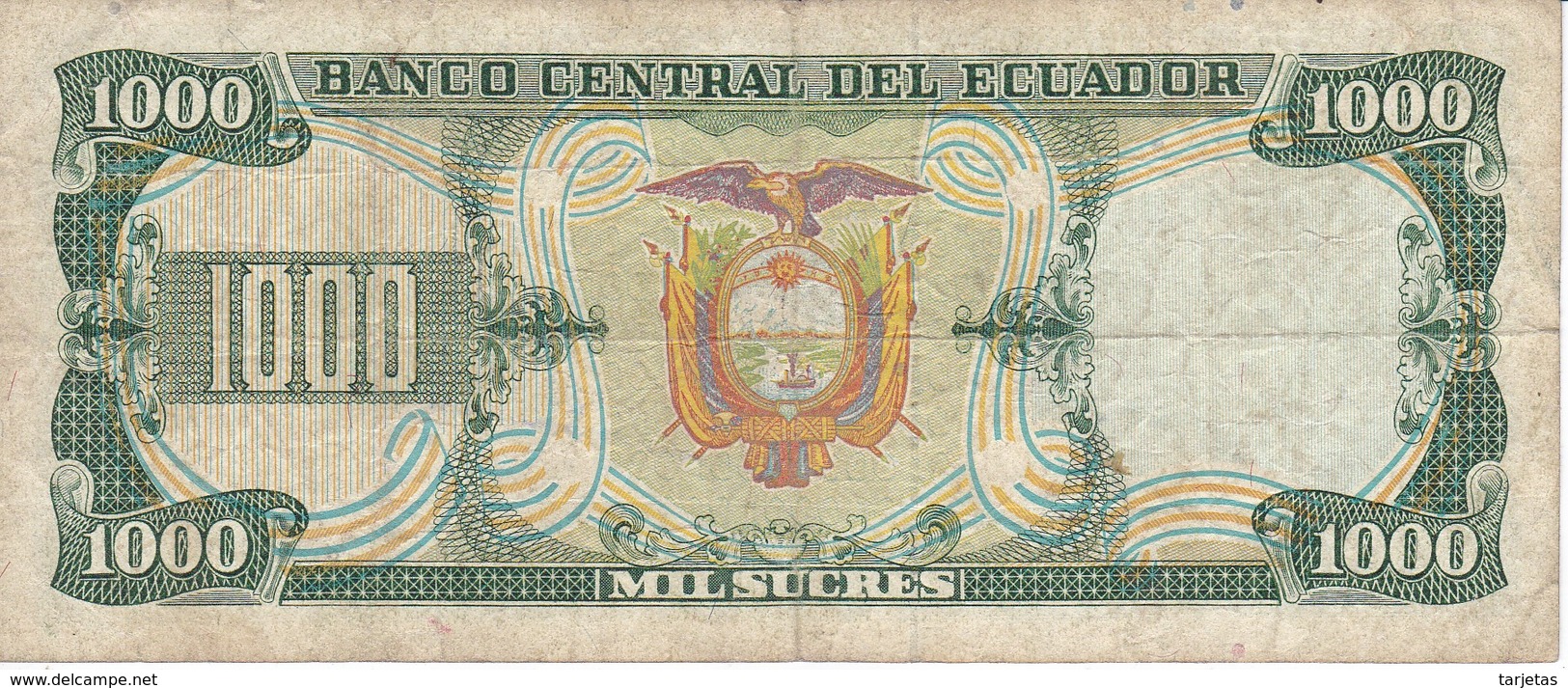 BILLETE DE ECUADOR DE 1000 SUCRES DEL AÑO 1988 CON RESELLO (BANKNOTE) - Ecuador