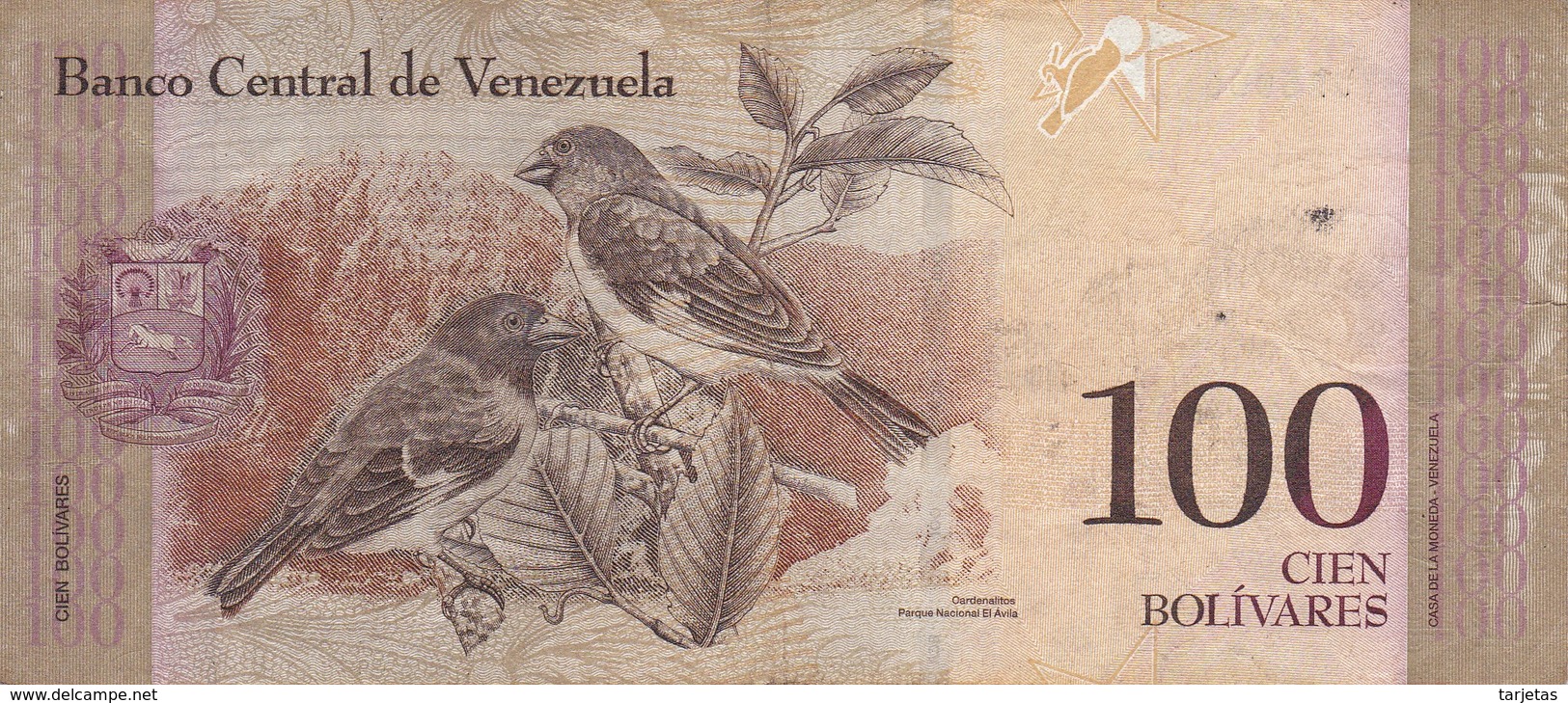 BILLETE DE VENEZUELA DE 100 BOLIVARES DEL 3 DE FEBRERO 2011 (BANK NOTE) PAJARO-BIRD - Venezuela