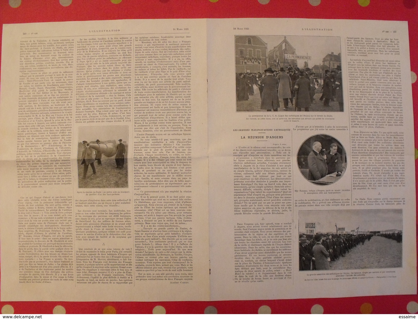 La Manifestation De La Ligue Catholique Du Dimanche 8 Mars 1925 à Angers. Feuillet Double De L'illustration - Pays De Loire