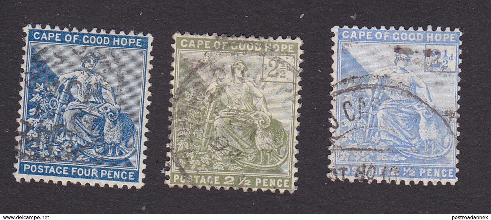 Cape Of Good Hope, Scott #47, 56-57, Used, Hope And Symbols Of Colony, Issued 1892 - Cap De Bonne Espérance (1853-1904)