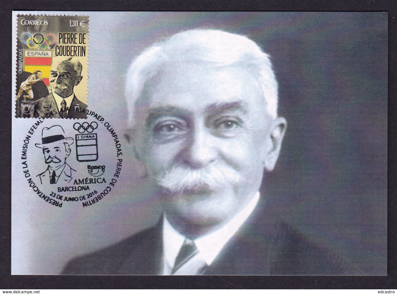 ESPAÑA 2016 TARJETA MAXIMA UPAEP. BARON PIERRE DE COUBERTIN. - Otros & Sin Clasificación