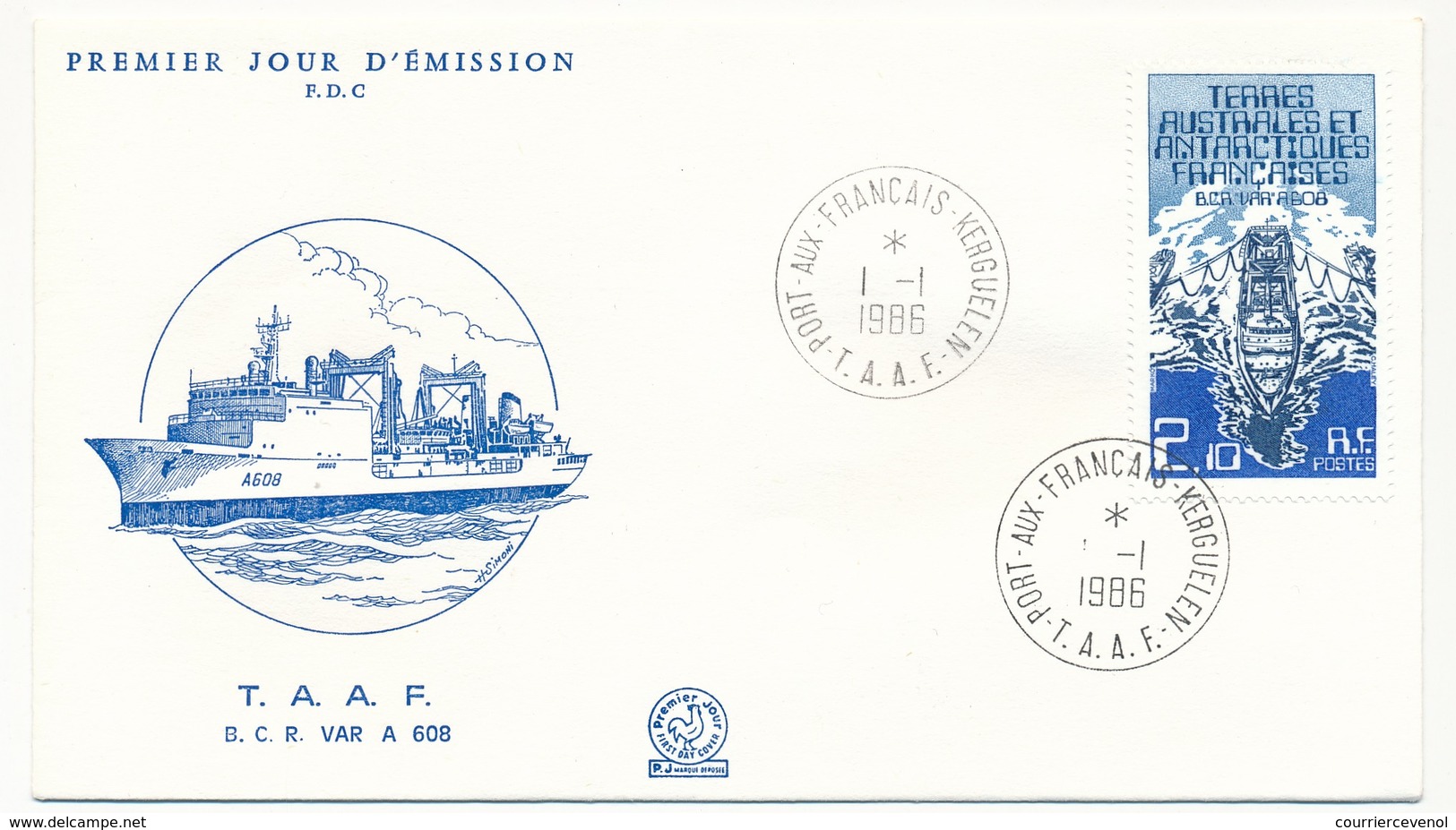 TAAF - Enveloppe FDC - 2,10 BCR VAR - Port Aux Français Kerguelen - 1-1-1986 - FDC