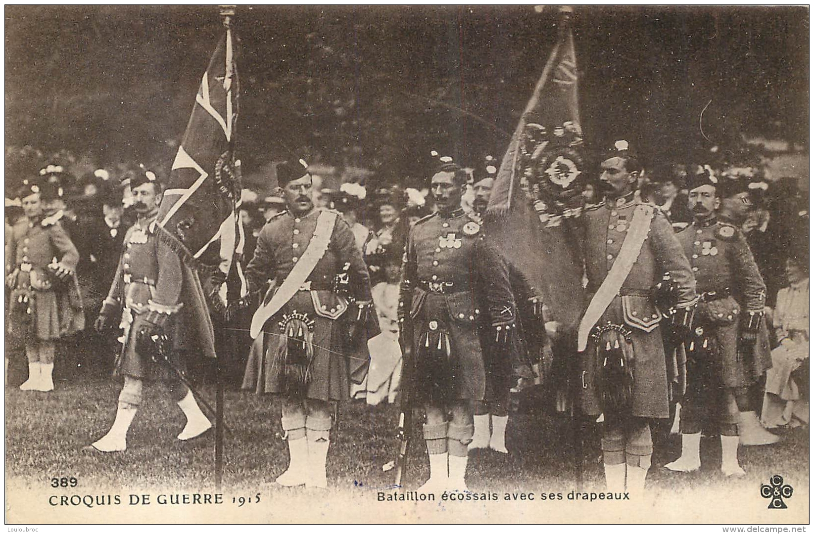 BATAILLON ECOSSAIS AVEC SES DRAPEAUX  CROQUIS DE GUERRE 1913 - Guerre 1914-18