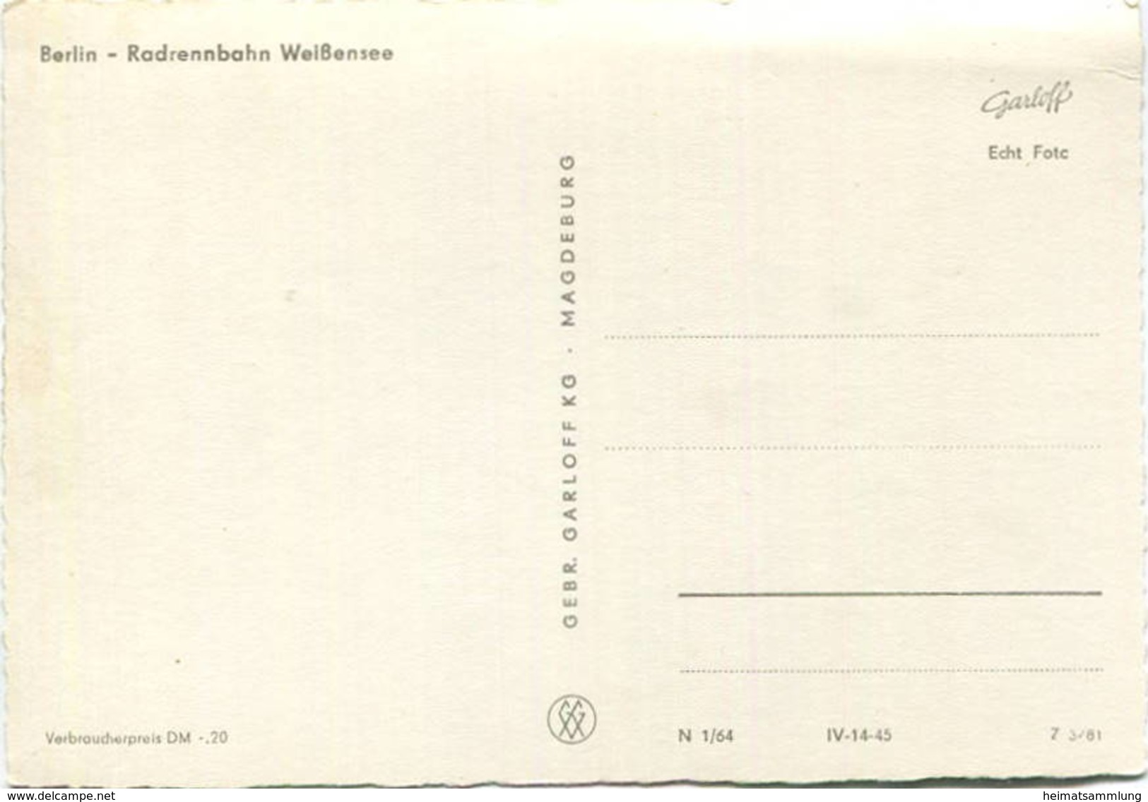 Berlin - Weißensee - Radrennbahn Weißensee - Foto-AK Grossformat 1964 Verlag Gebr. Garloff KG Magdeburg - Weissensee