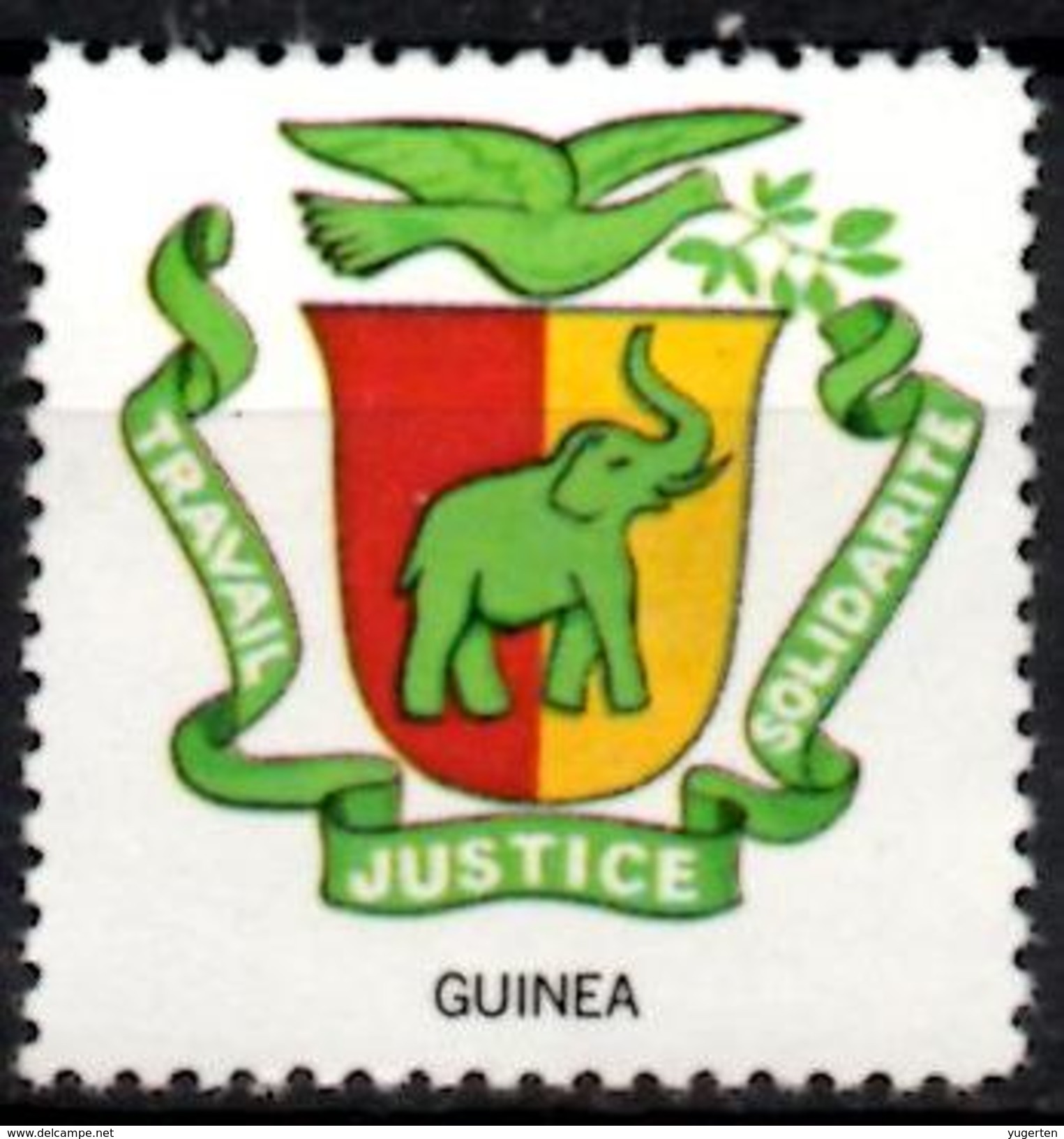 VIgnette Cinderella Seal Label - Guinea - Coats Of Arms - Elephant Elefant Elefante Olifant Branch Olive - Elefanten