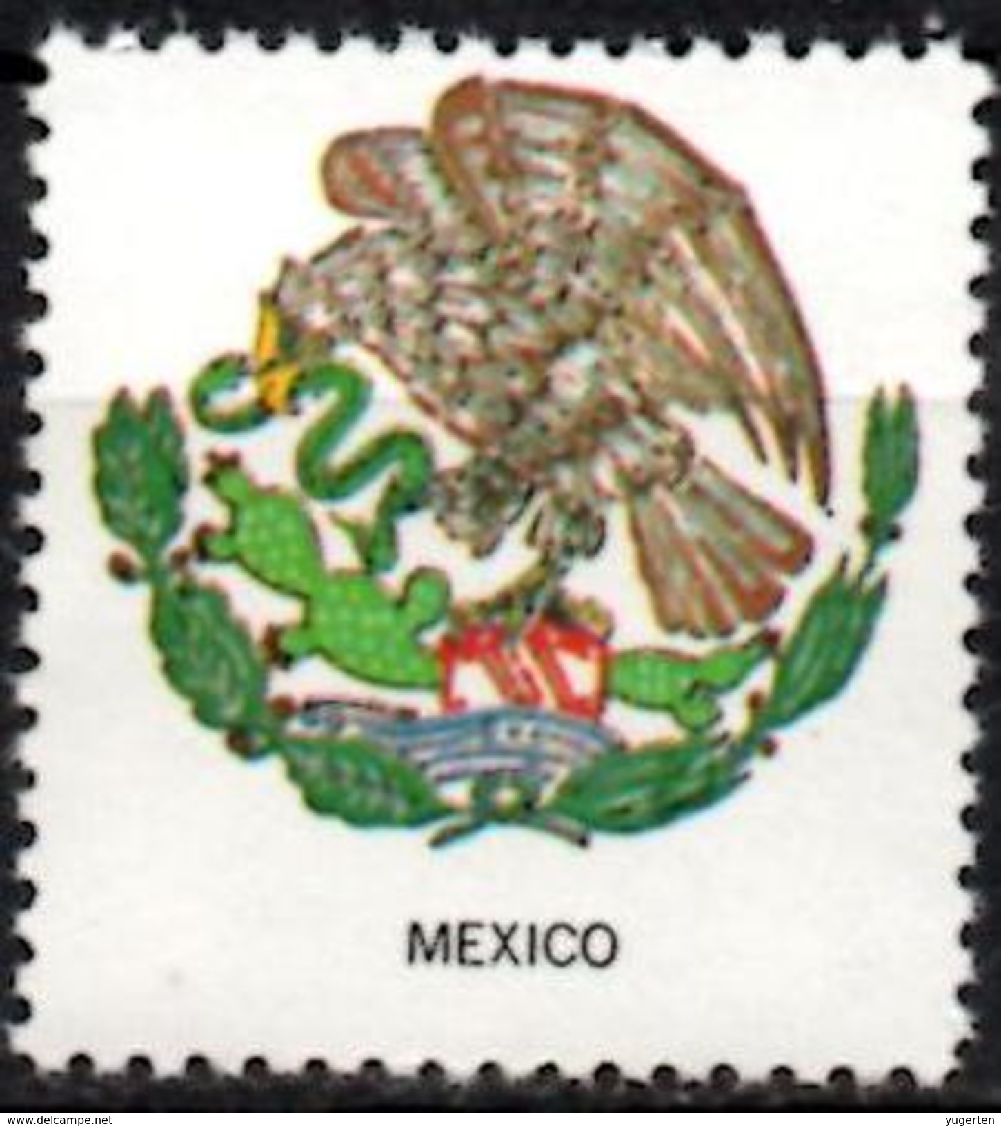 VIgnette Cinderella Seal Label Gummed - Mexico - Coats Of Arms - Cactus Kaktus Serpent Snacke Schlange Aigle Eagle Adler - Sukkulenten
