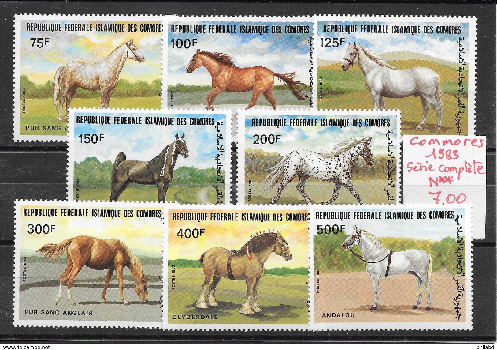 Cheval - Comores N°396 à 403 1983 ** - Pferde