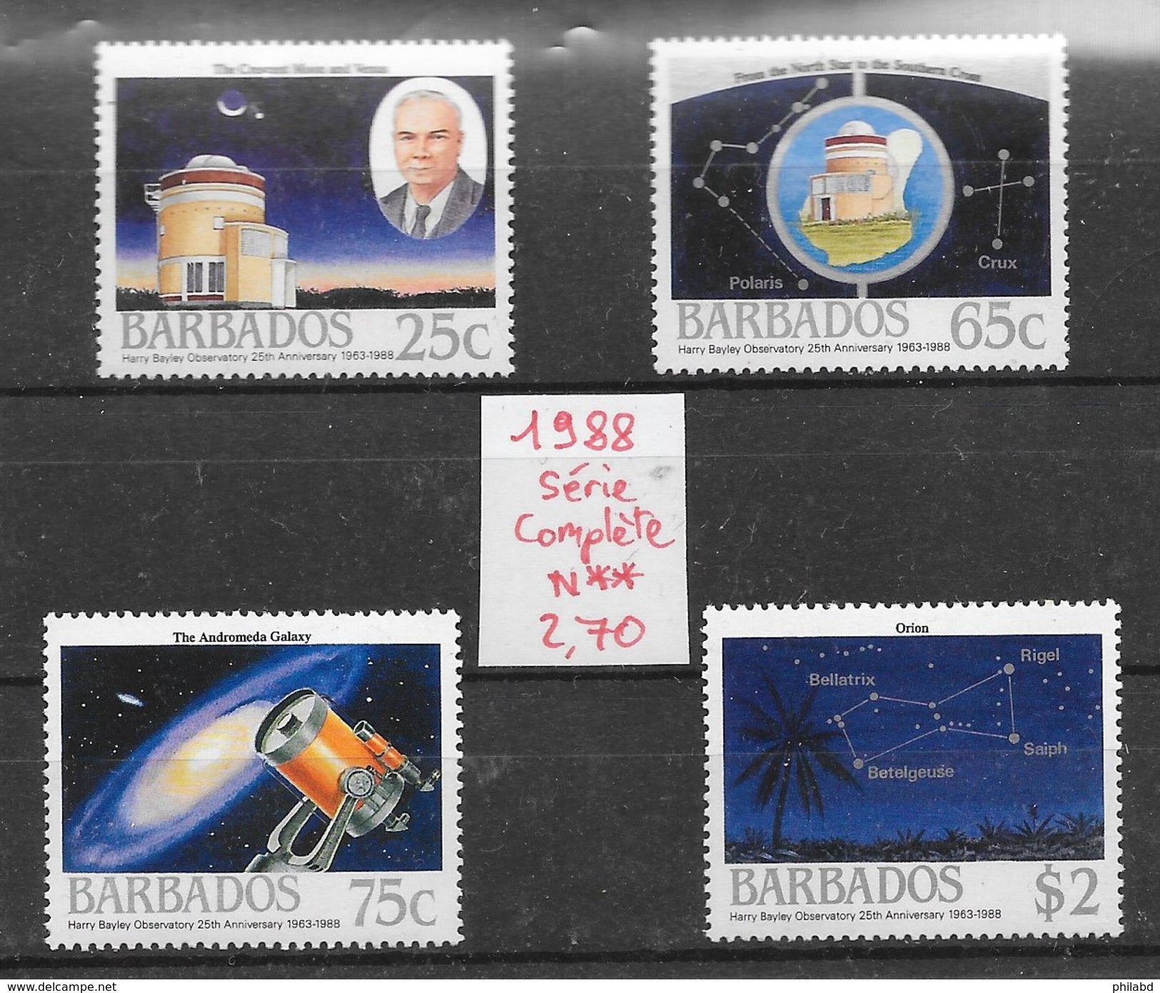 Science Espace Observatoire Astronomie - Barbade N°736 à 739 1988 ** - Astronomùia