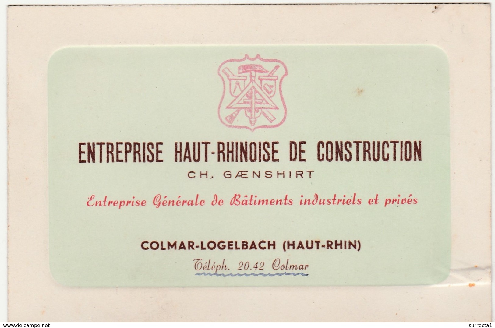 Carte Commerciale CH. GAENSHIRT / Construction Bâtiment / 68 Colmar Logelbach / Haut-Rhin - Autres & Non Classés